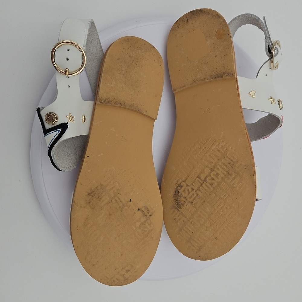 LOVE MOSCHINO White W/6.5 Ankle Strap Bride "I Do" Heart Wedding Sandals *EUC* - Picture 11 of 16